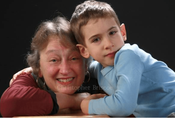 Evolutionary biologist Lynn Margulis with her grandson. Photo credit: Christopher Briscoe