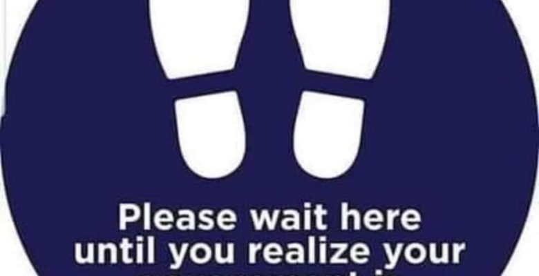 Please wait here until you realize your government is brainwashing you. Blue circle with white shoes. What about taking a different path?